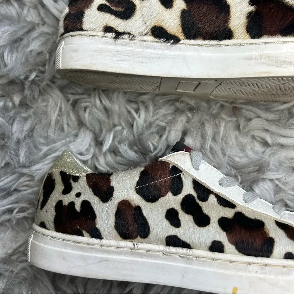 P448 cow hair leopard print lace up sneakers girl’s shoe size 2